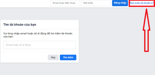 Bấm chọn "Quên tài khoản"