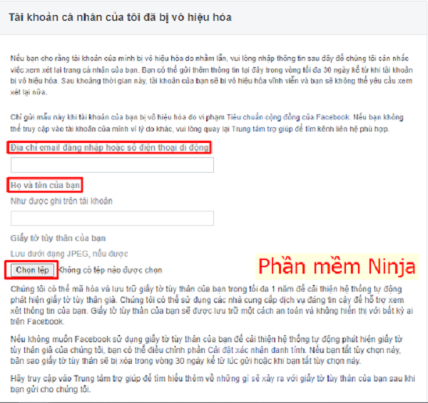 Điền thông tin cá nhân theo yêu cầu của facebook