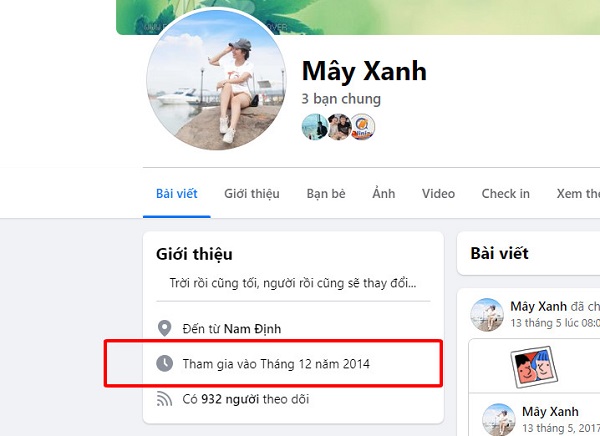 Cách xem ngày tham gia facebook của người khác