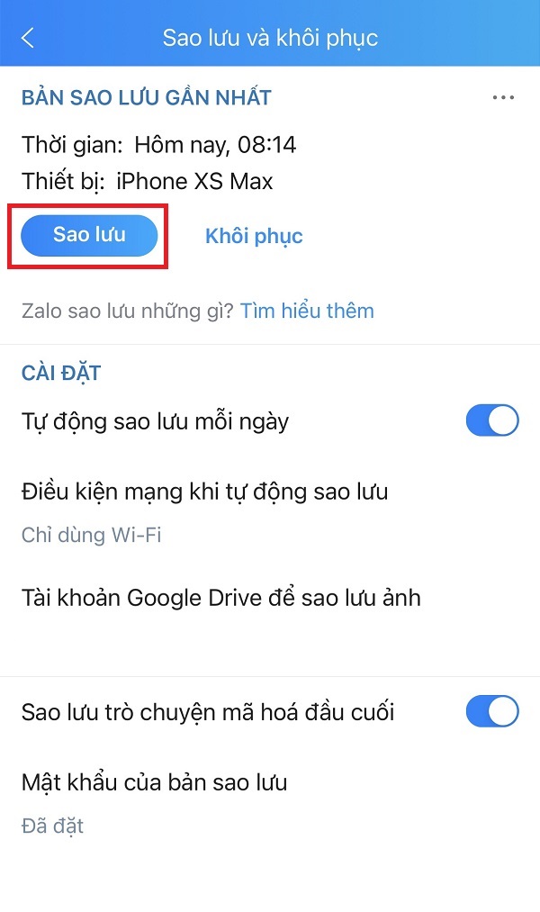 cách sao lưu tin nhắn zalo trên iphone