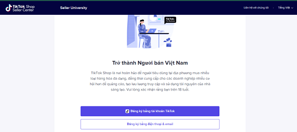 Truy cập vào website chính thức của TikTok Shop