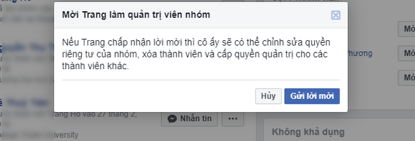 Nhấn gửi lời mời làm