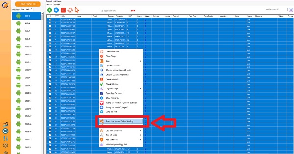 Chọn Share Live stream, Video, Seeding