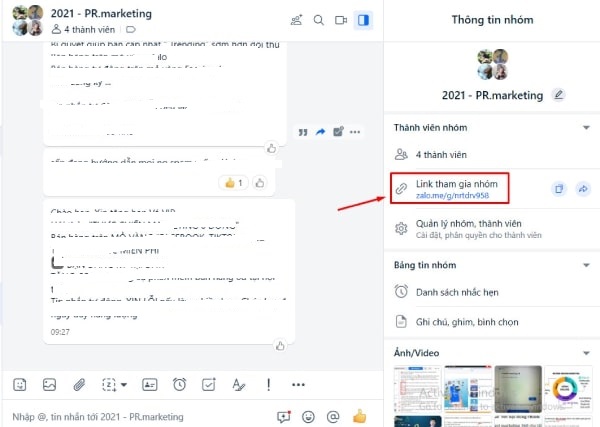 Ấn vào mục “Thông tin nhóm” để lấy đường link