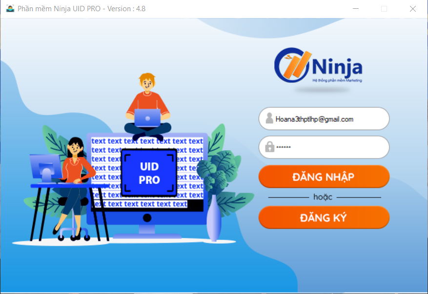 Đăng nhập vào phần mềm Ninja UID Pro