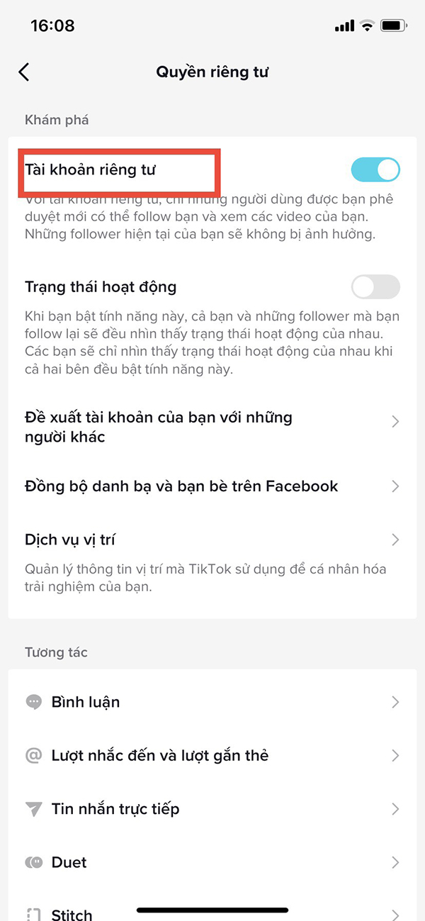 Tài khoản riêng tư