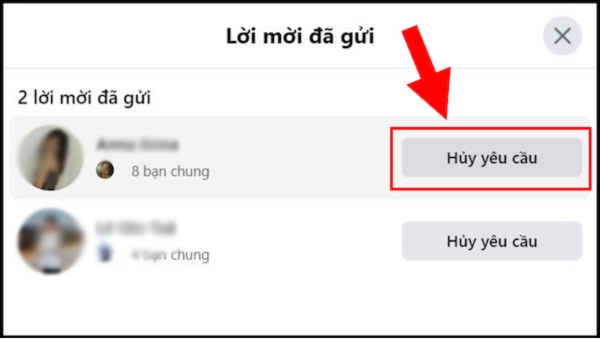 chọn "Xem lời mời đã gửi"