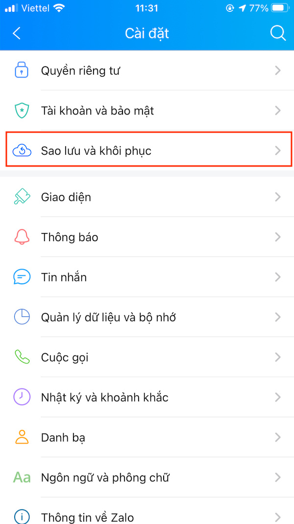 Sao lưu và khôi phục 