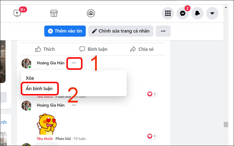 Cách 1: cách ẩn bình luận của người khác trên facebook của mình bằng máy tính