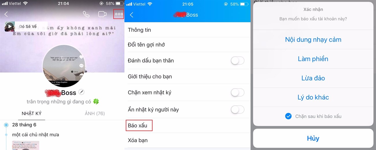 Cách báo xấu trên zalo