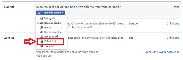 Chọn chế độ Chỉ mình tôi trên facebook