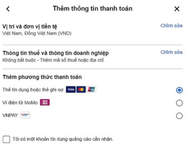 cách add the visa vào tài khoản quảng cáo facebook trong trung tâm tài khoản