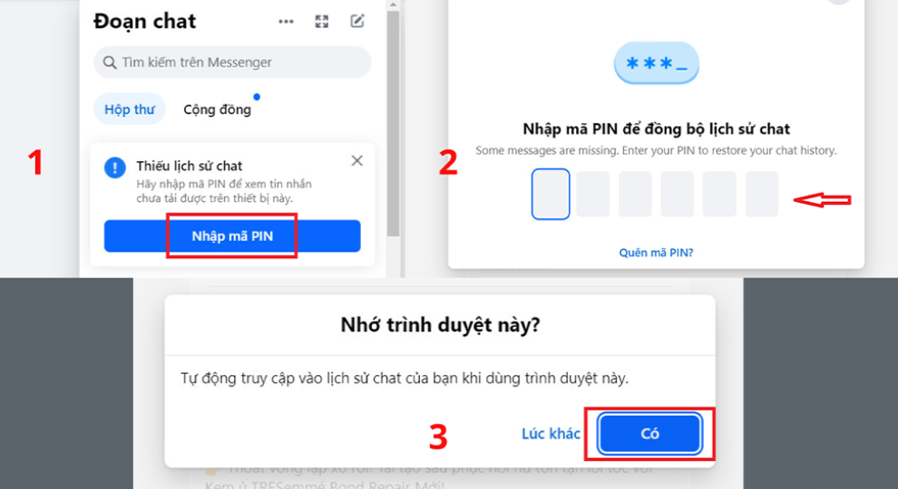 Sử dụng bộ nhớ an toàn Facebook trên máy tính khôi phục tin nhắn mã hóa đầu cuối trên messenger