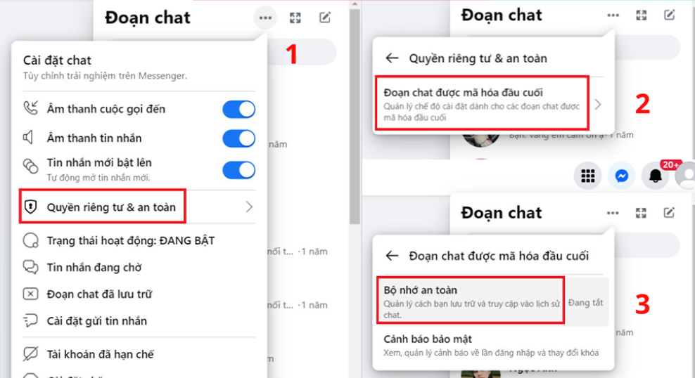 Sử dụng bộ nhớ an toàn Facebook trên máy tính khôi phục tin nhắn mã hóa đầu cuối trên messenger